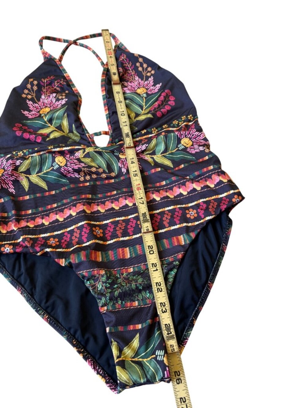 Farm Rio Fiona One Piece Swimsuit XL Plunging Halter Neckline Brown Floral Boho - Picture 4 of 6